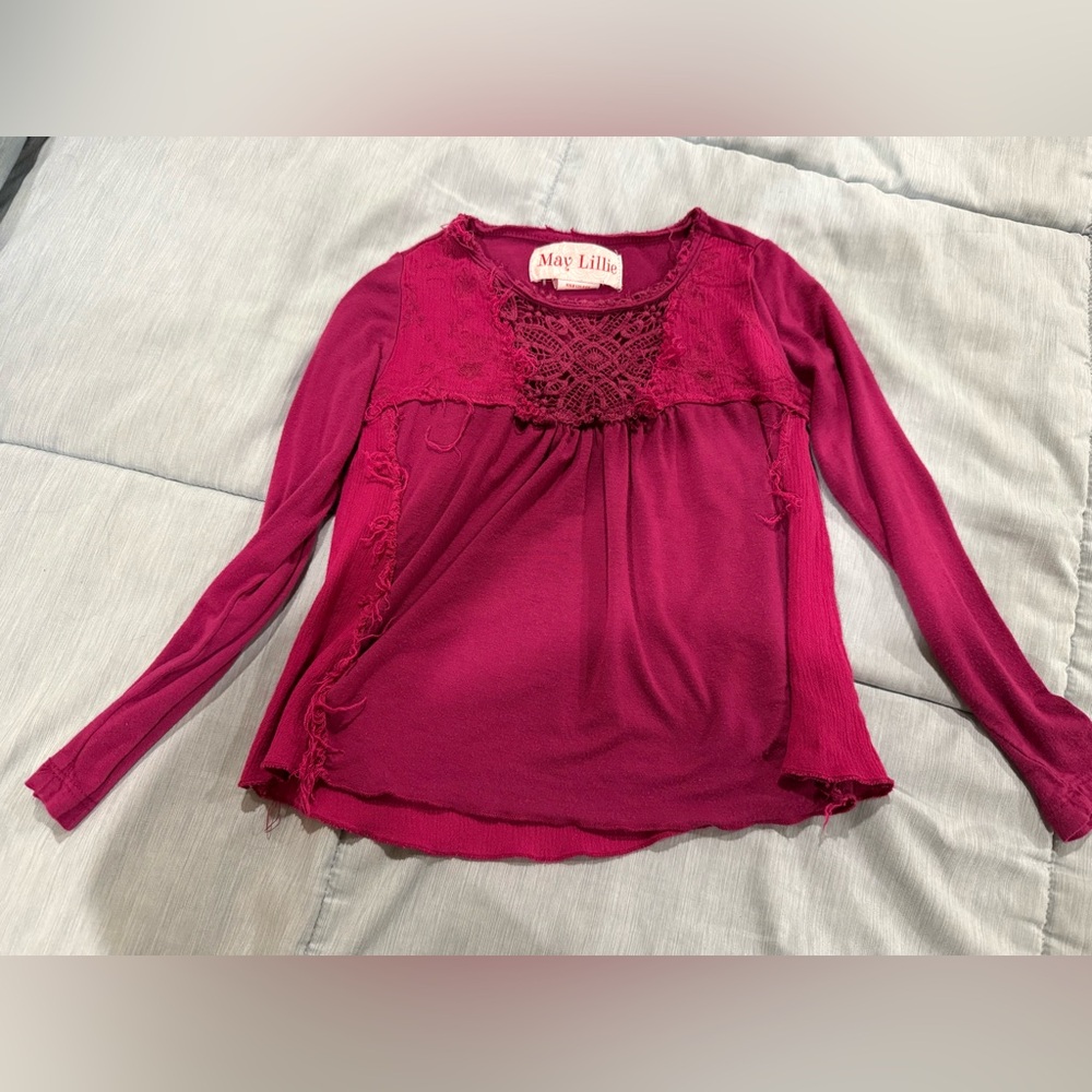 Girls' Burgundy Lace Long Sleeve Top